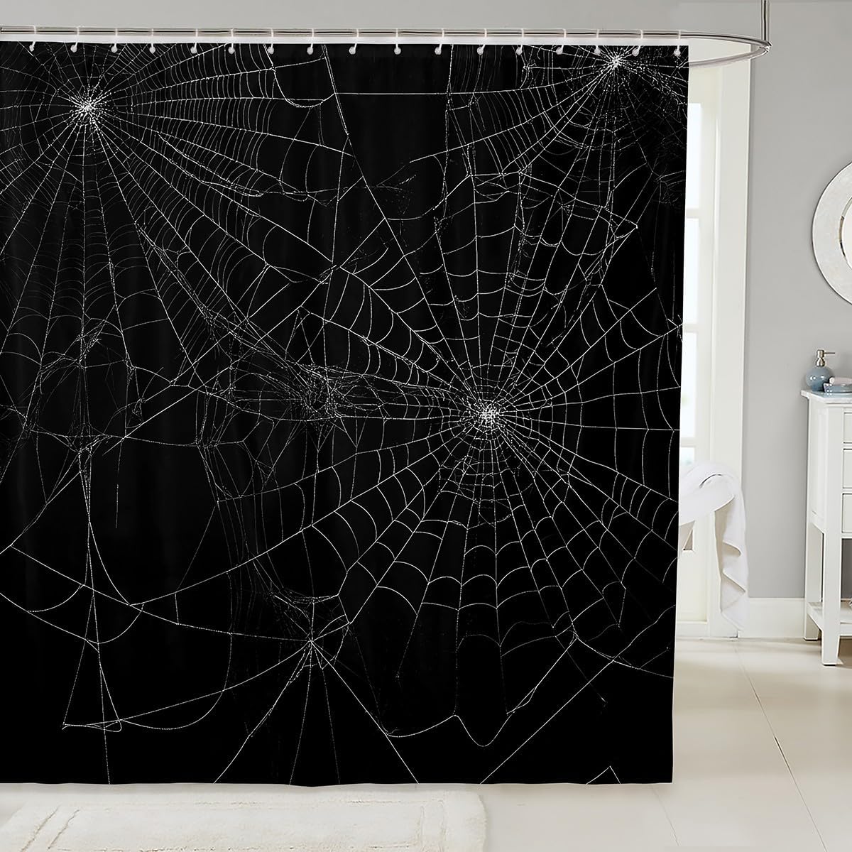 Spider Print Halloween Shower Curtain Set