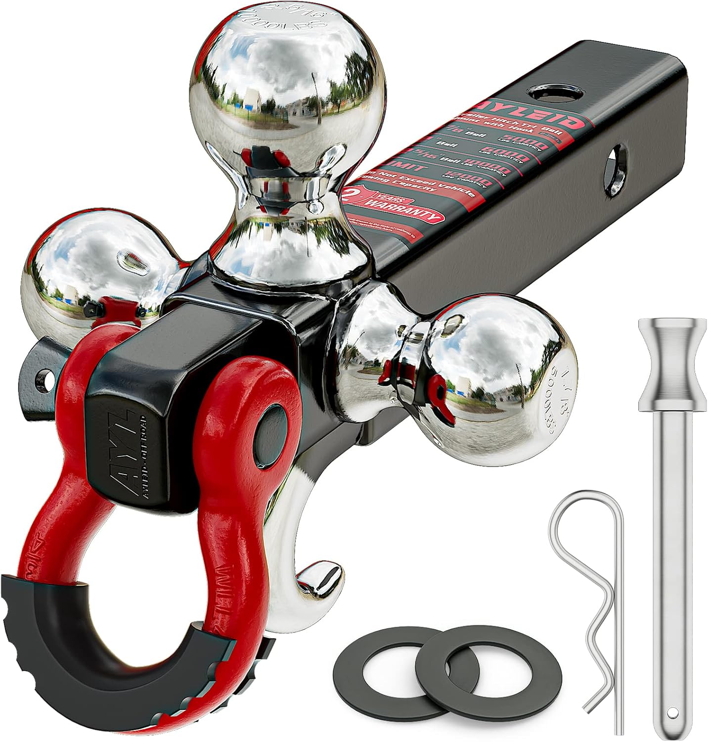 Ayleid Trailer Hitch Tri-Ball Mount with Rotatable Tow Shackle