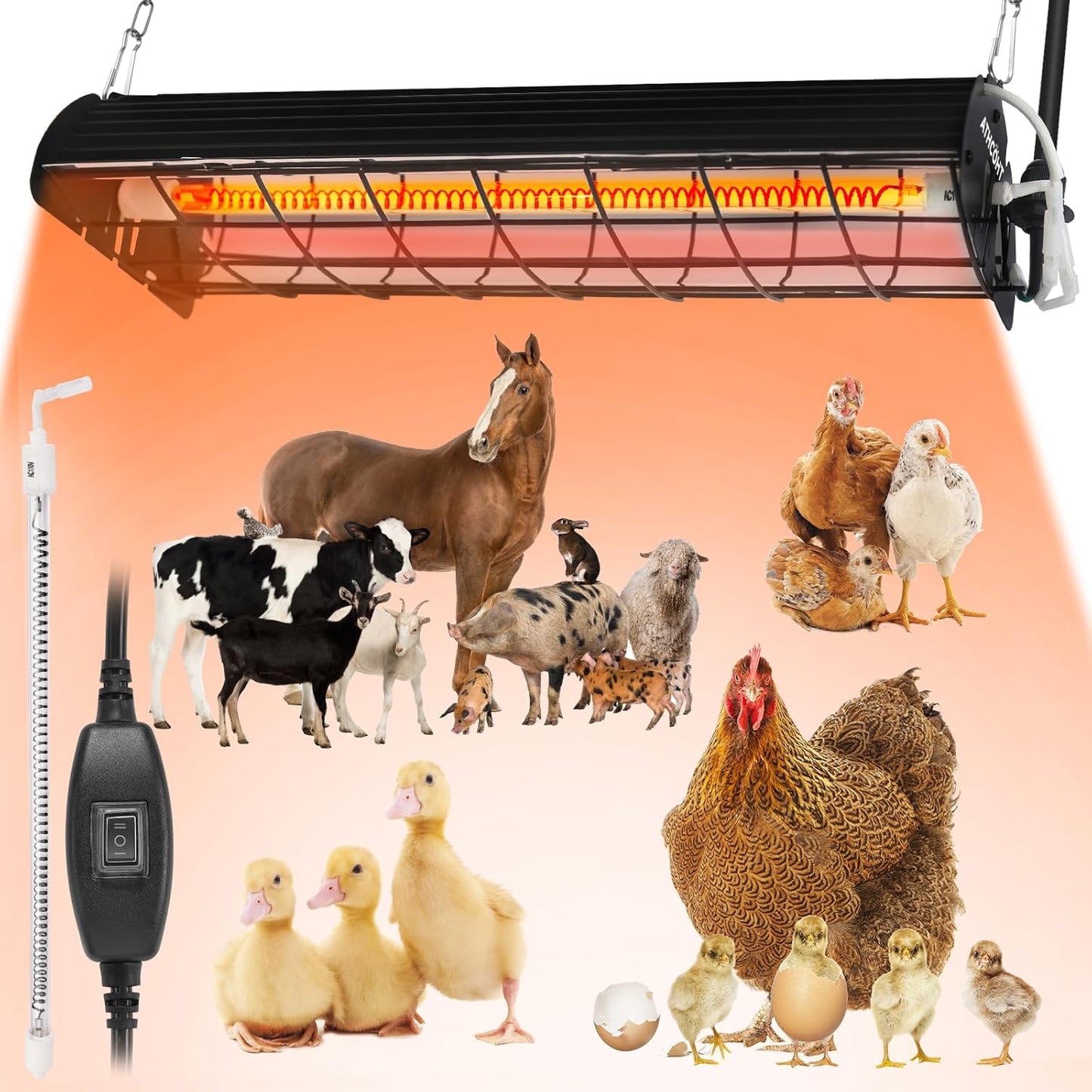 Large Chicken Coop Heater Lamp 400W for Poultry Comfort