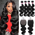 Bundles Human Hair with Closure 12A Body Wave Natural Black