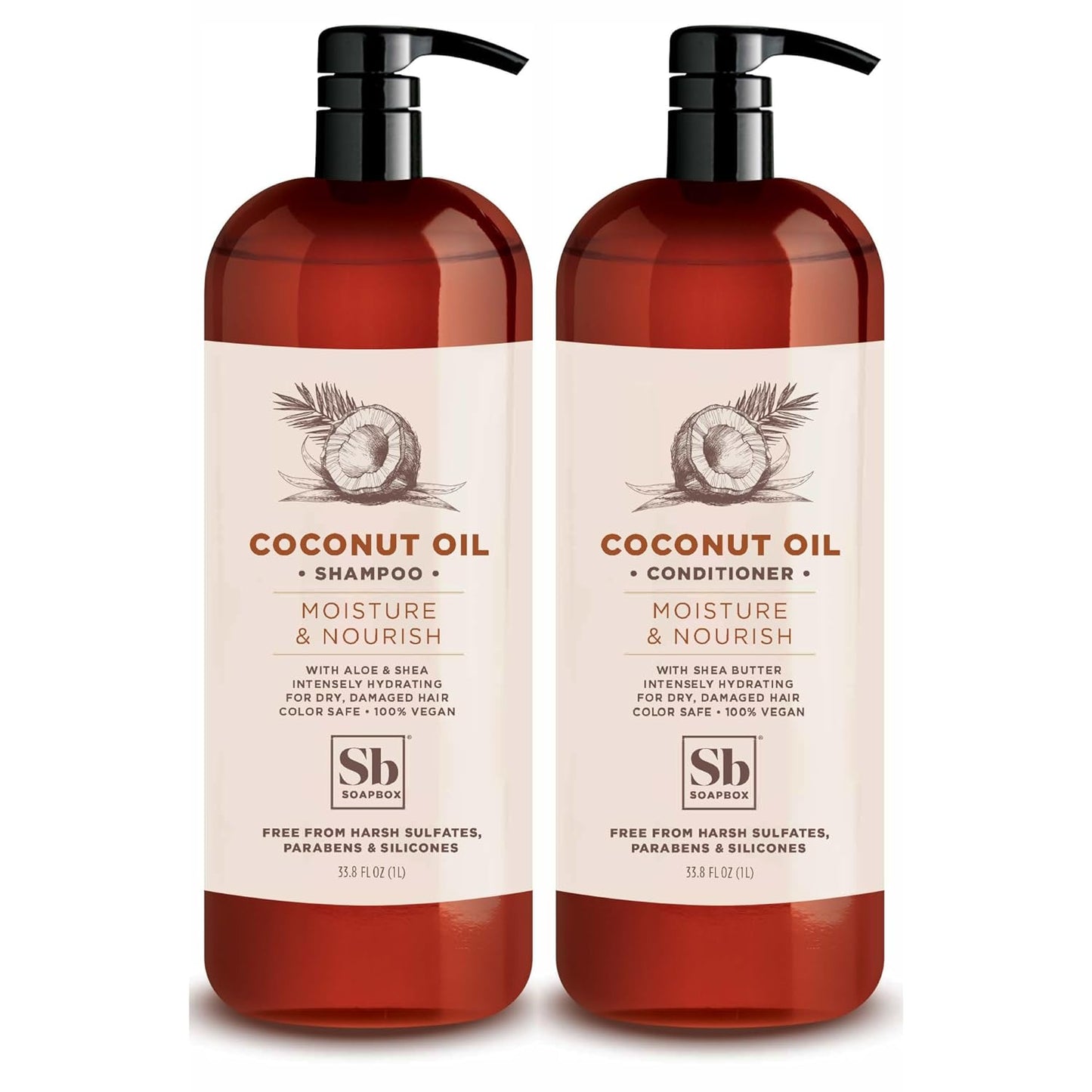 Hydrating Hair Care Duo - Coconut Oil, Shea Butter, Jojoba, Aloe - 1L x 2