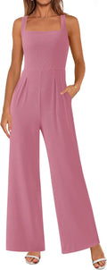 Summer Sleeveless Jumpsuit Square Neck Wide Leg Romper - Dressy