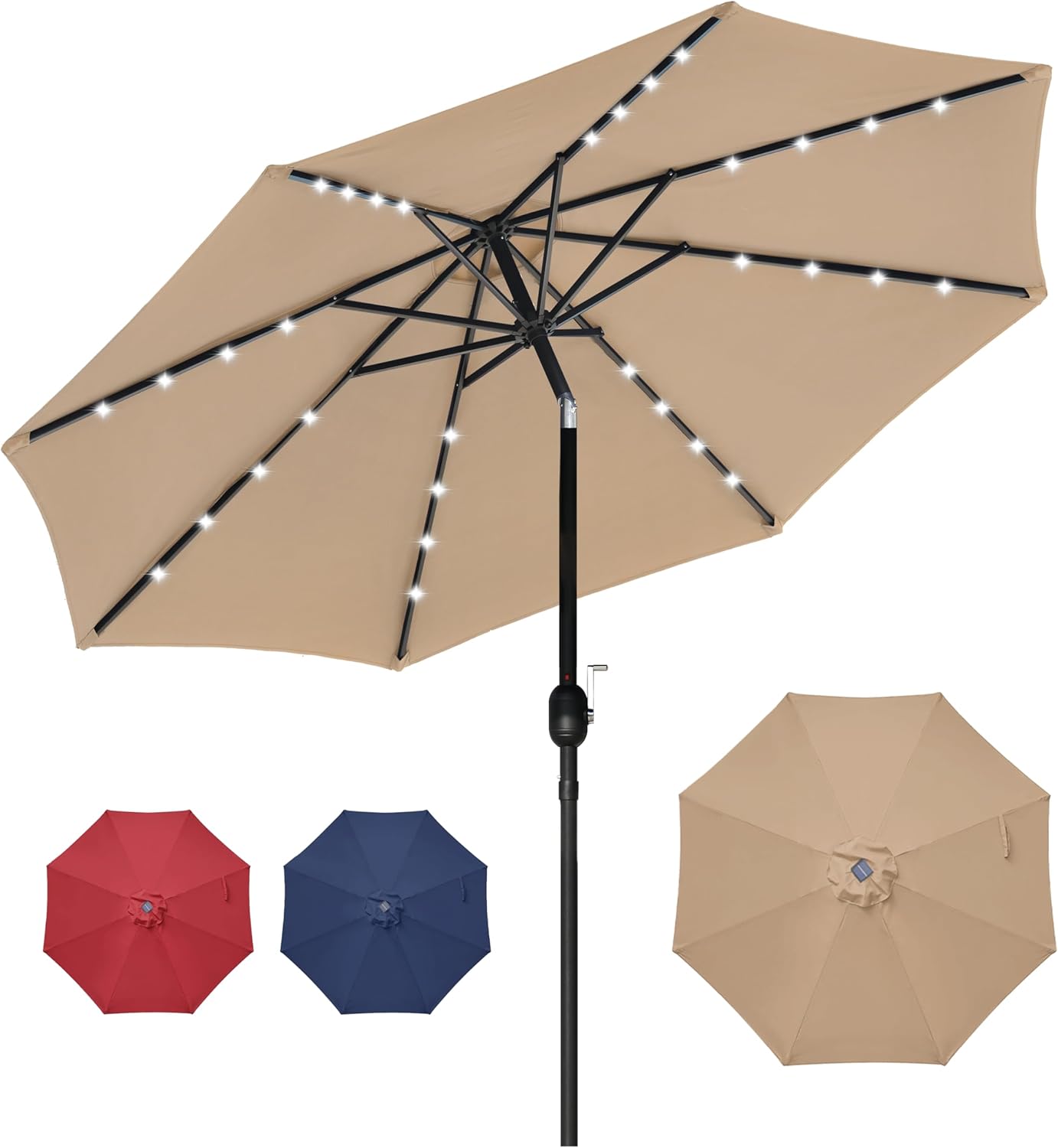 7.5ft Patio Umbrella with Solar LED Lights and Tilt Function
