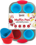 Non-Stick Steel 6 Cup Muffin Pan with Silicone Handles - Reusable
