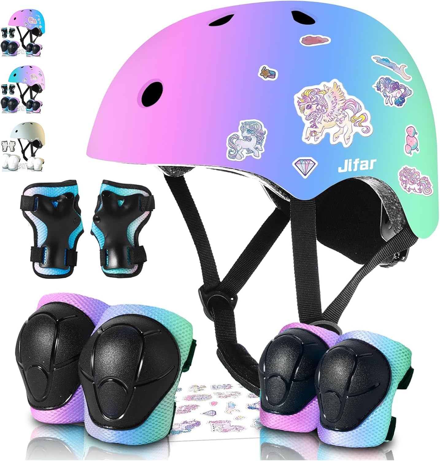 JIFAR Gradient Color Kids Helmet and Pads Set for Safety Gear