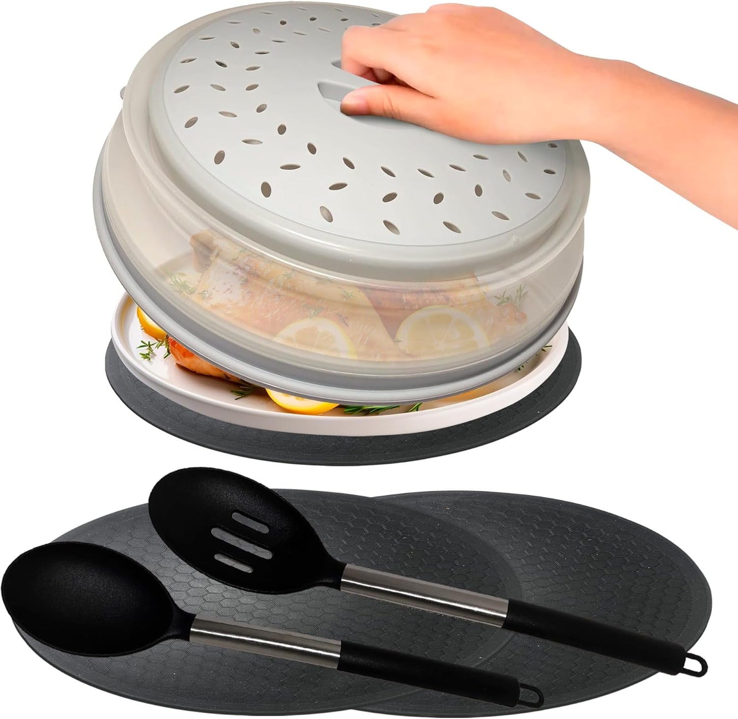 Silicone Microwave Mats Set with Splatter Cover - Heat Resistant
