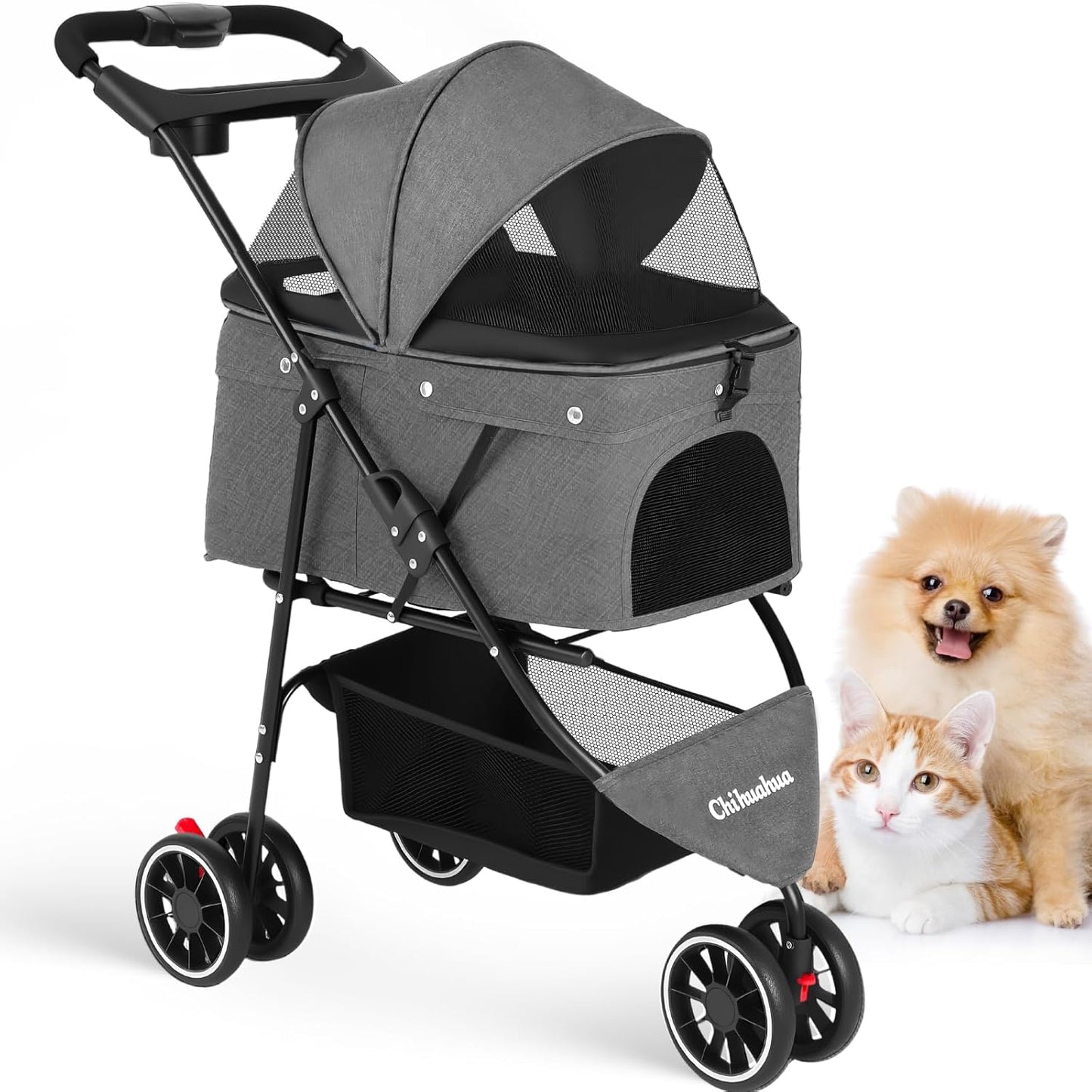 Pet Stroller for Small Medium Dogs Cats with Mesh Canopy