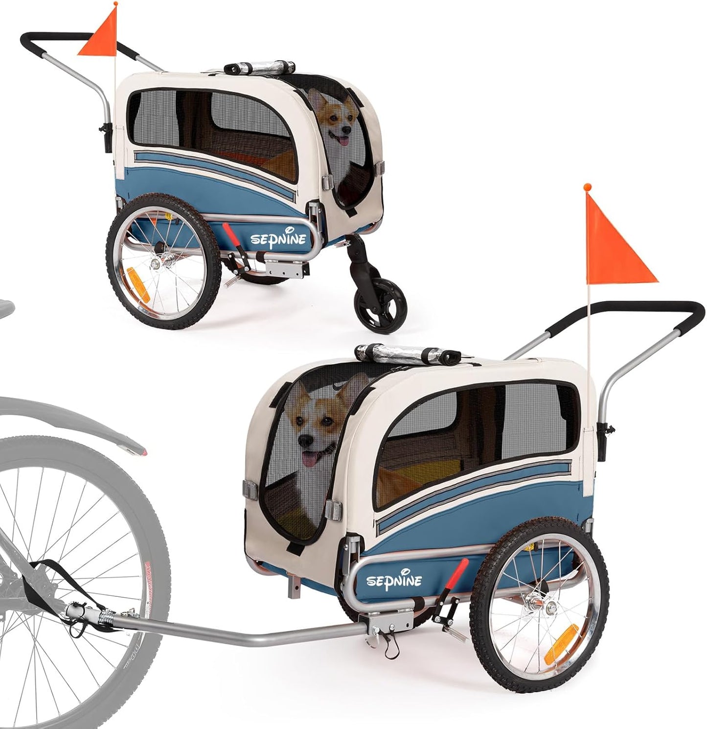 Sepnine 2 in1 Pet Bicycle Trailer and Jogger for Small Dogs