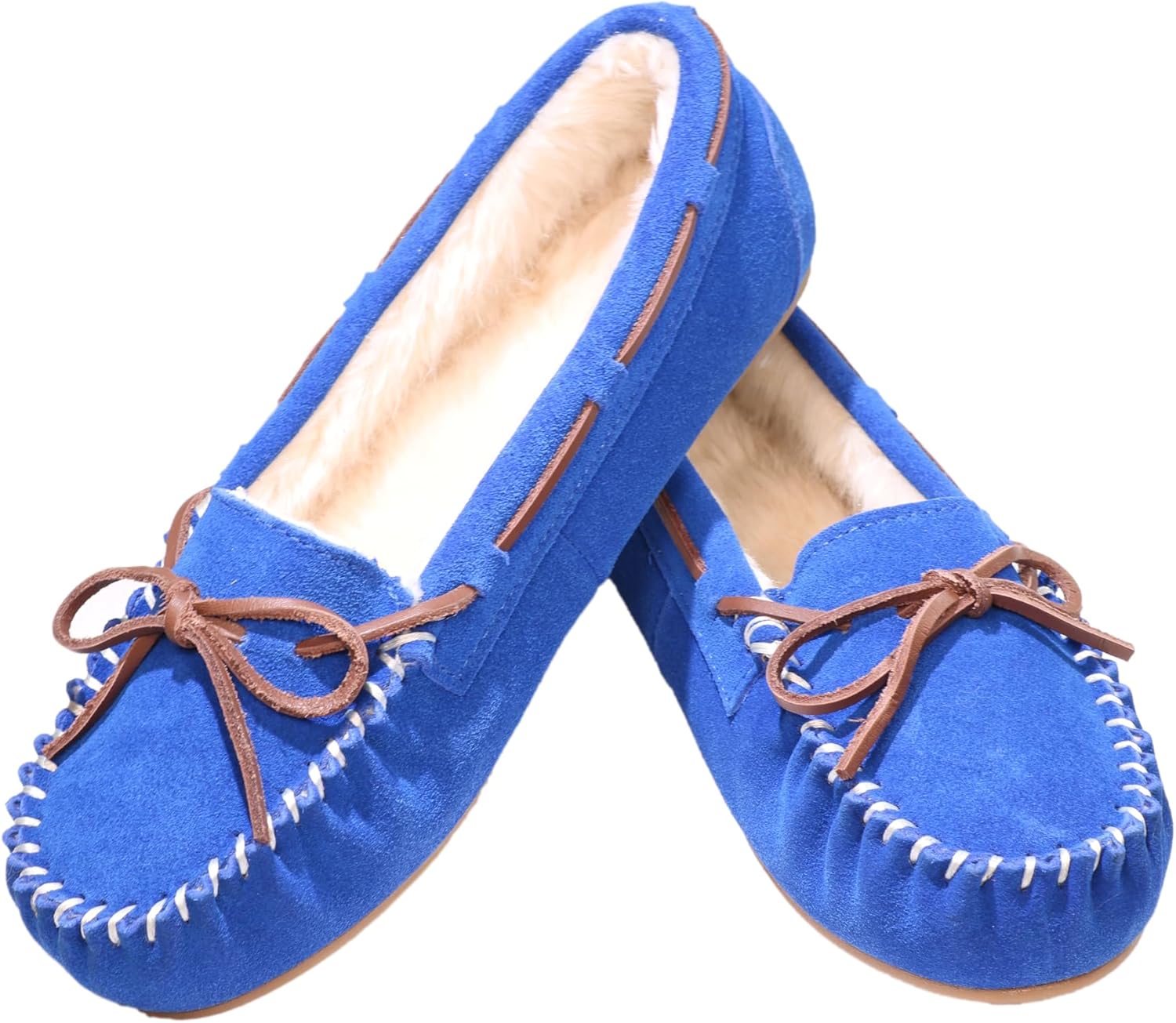 Women's Moccasin Slippers with Faux Fur and Cozy Bow Design