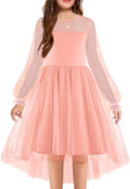 Girls Contrast Mesh Long Sleeve High Low Party Dress - Twirly Formal