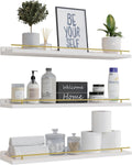 Floating Shelves 24 in with Gold Metal Guardrail - Stylish Wall