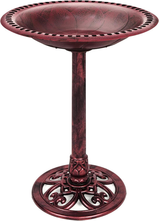 28in Vintage Outdoor Resin Bird Bath with Fleur-de-Lis Accents