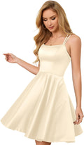 Satin Knee Length Homecoming Dress for Teens - Backless with Pockets