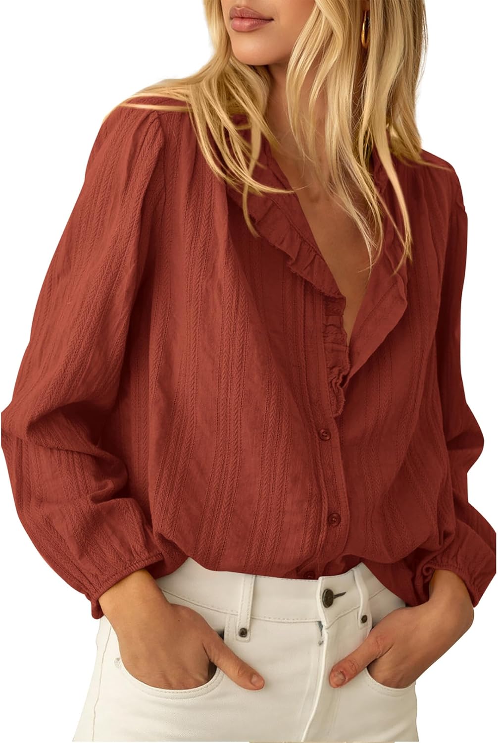 BTFBM Long Sleeve Shirts for Women - Dressy Casual Ruffle Tops