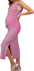 OUGES Maternity Striped Knit Midi Dress - Comfortable Summer Fit