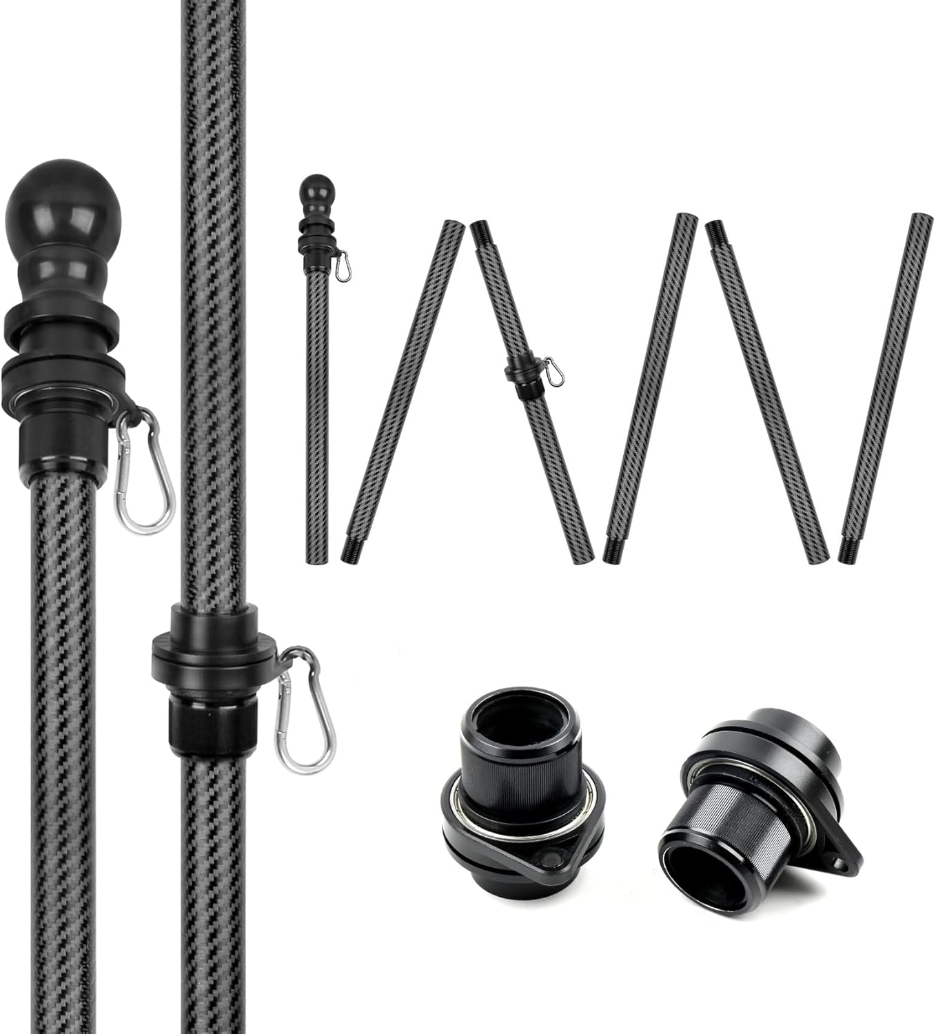 HIBLE 8 Foot Black Flag Pole - Durable Carbon Fiber Design