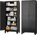 Black Metal Storage Cabinet 75 in Steel Pantry - Adjustable Shelves