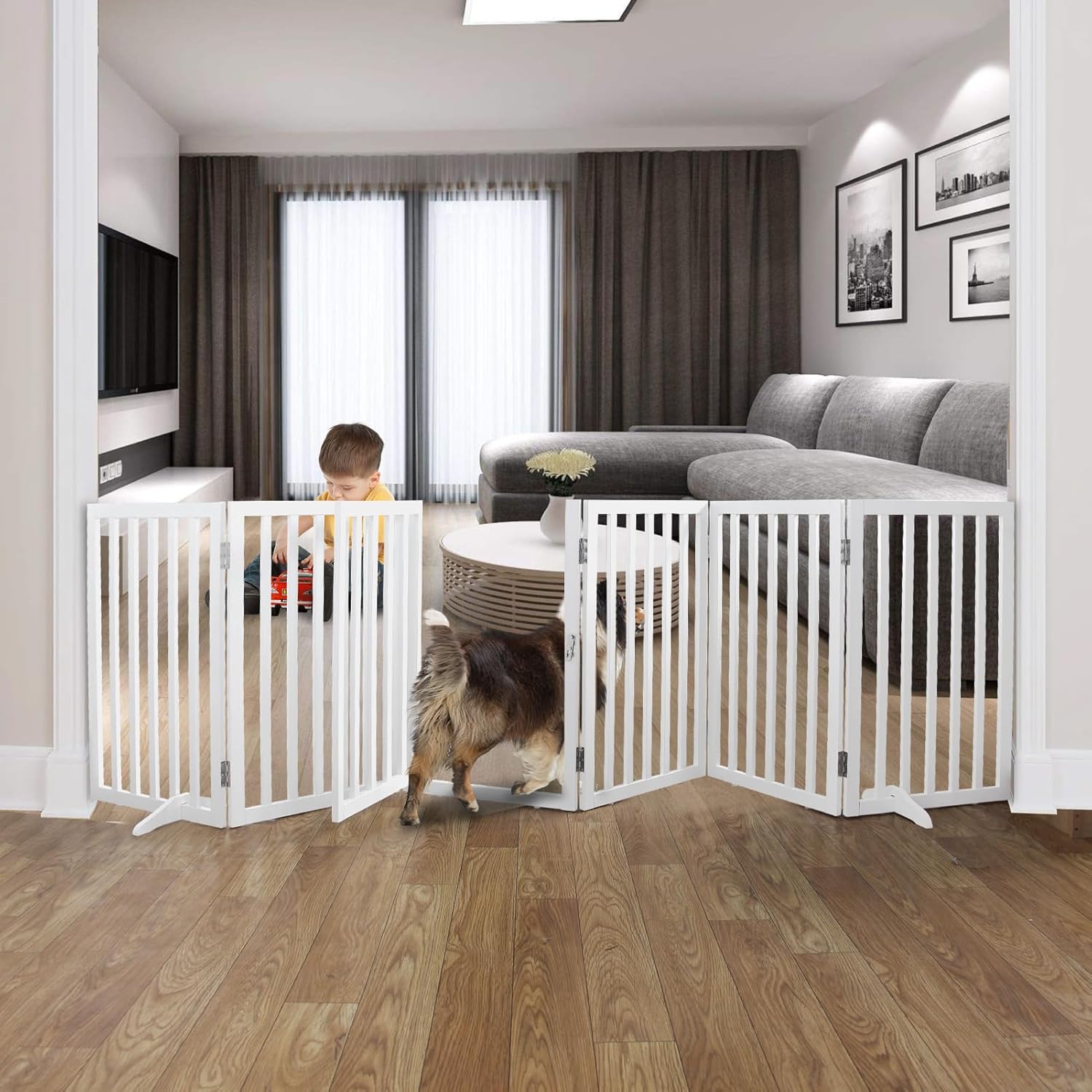 Foldable Indoor Dog Gate for House with Walk Through Door