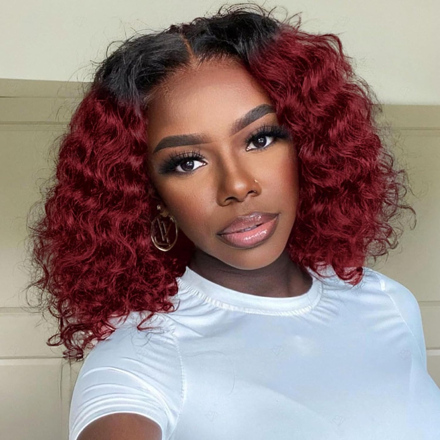 Ombre 99J Burgundy Deep Wave BOB Wig for Effortless Style