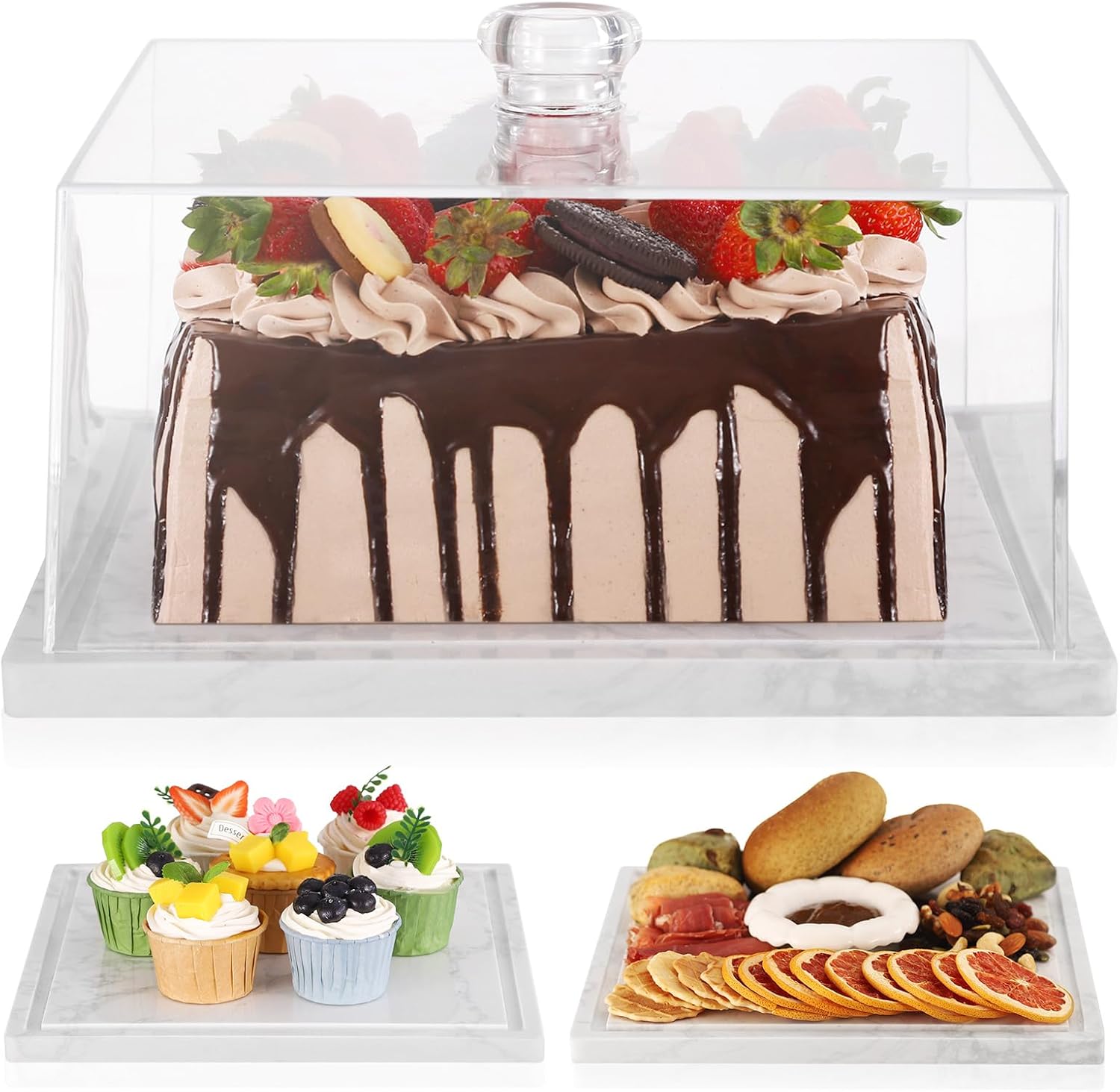 Square Cake Stand with Lid for Elegant Dessert Display