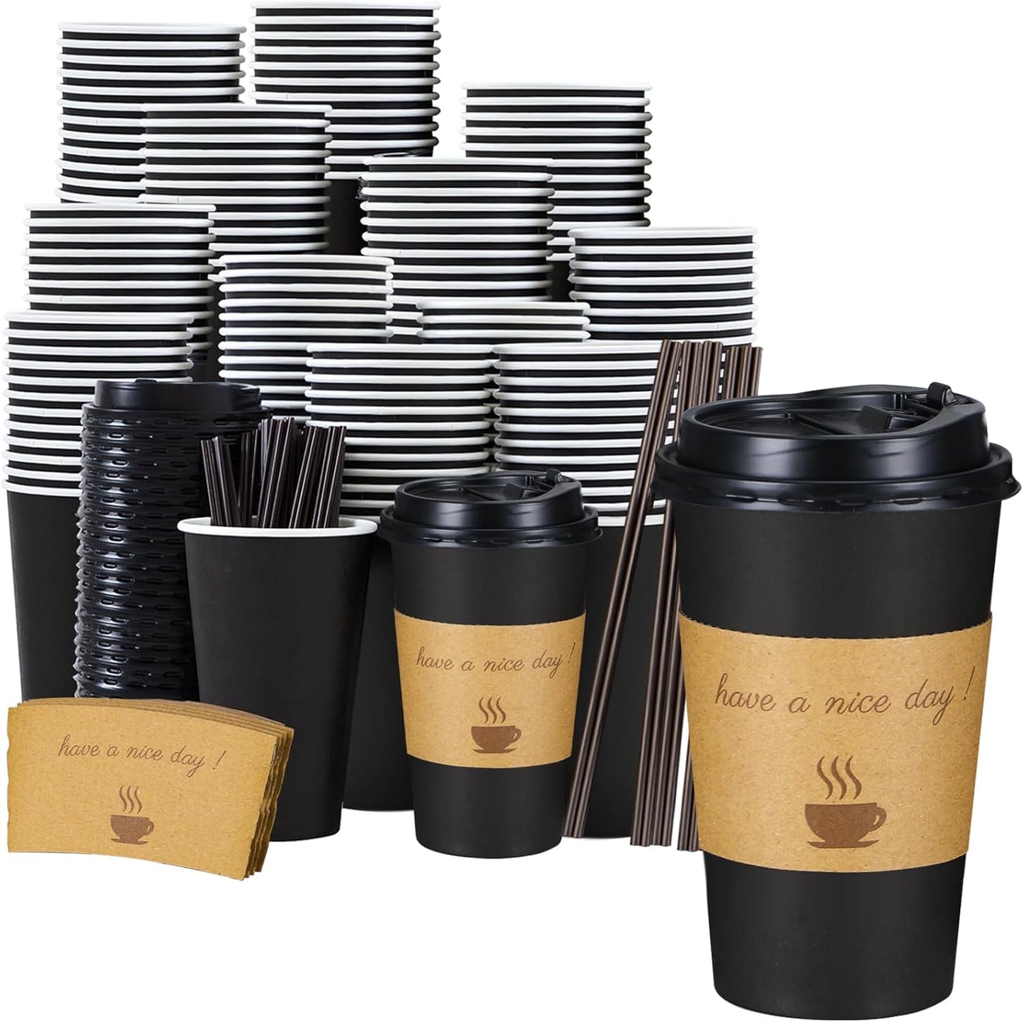 Lamosi 16 Ounce Disposable Coffee Cups Pack - Take Your Coffee On-the-Go!
