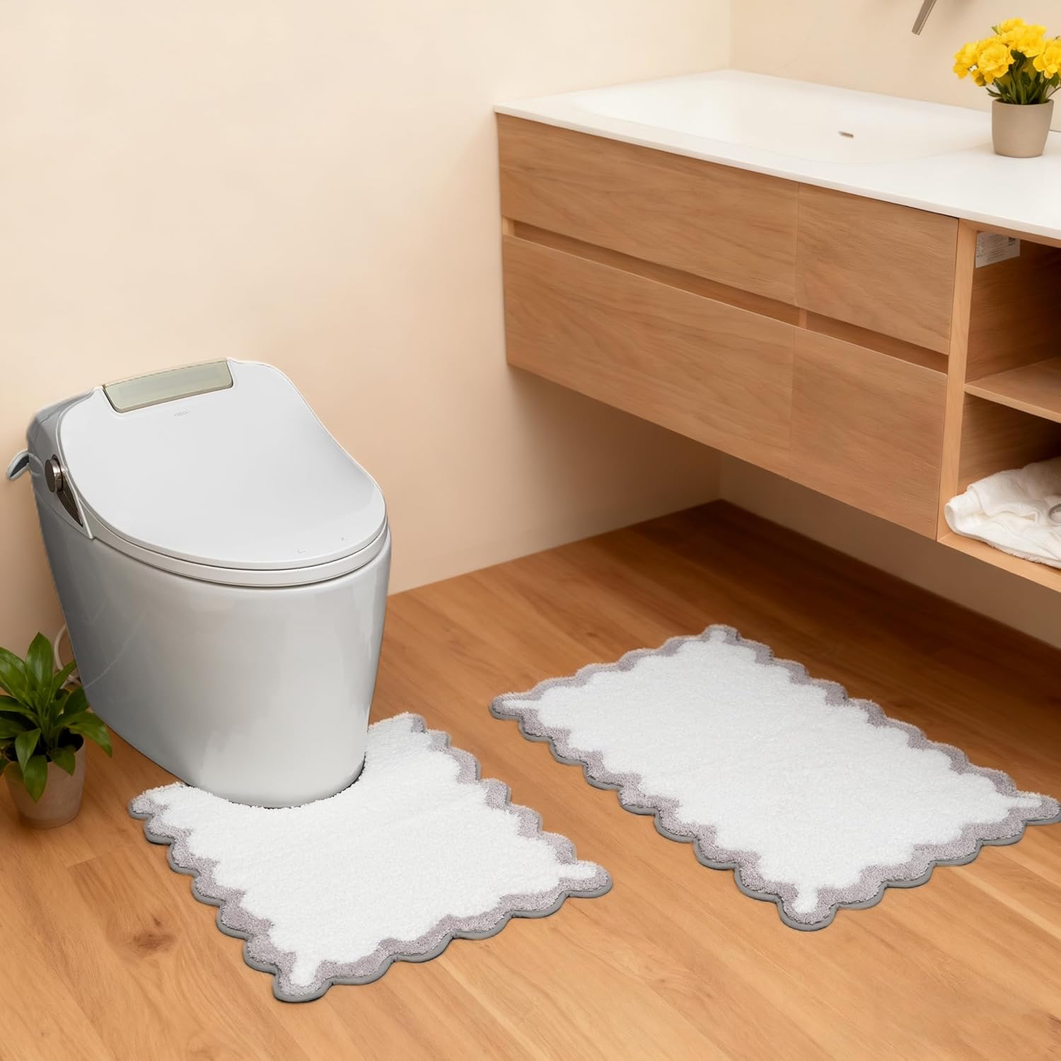 Cute Scalloped Bathroom Rugs Set for Stylish Home Decor