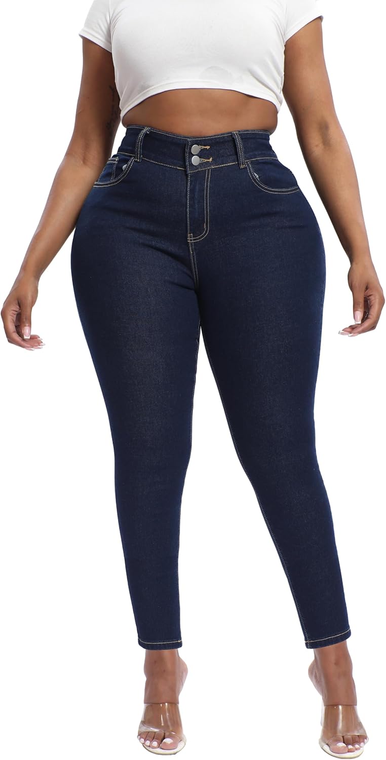 Womens Plus Size Skinny Jeans High Waisted Stretchy Classic Fit