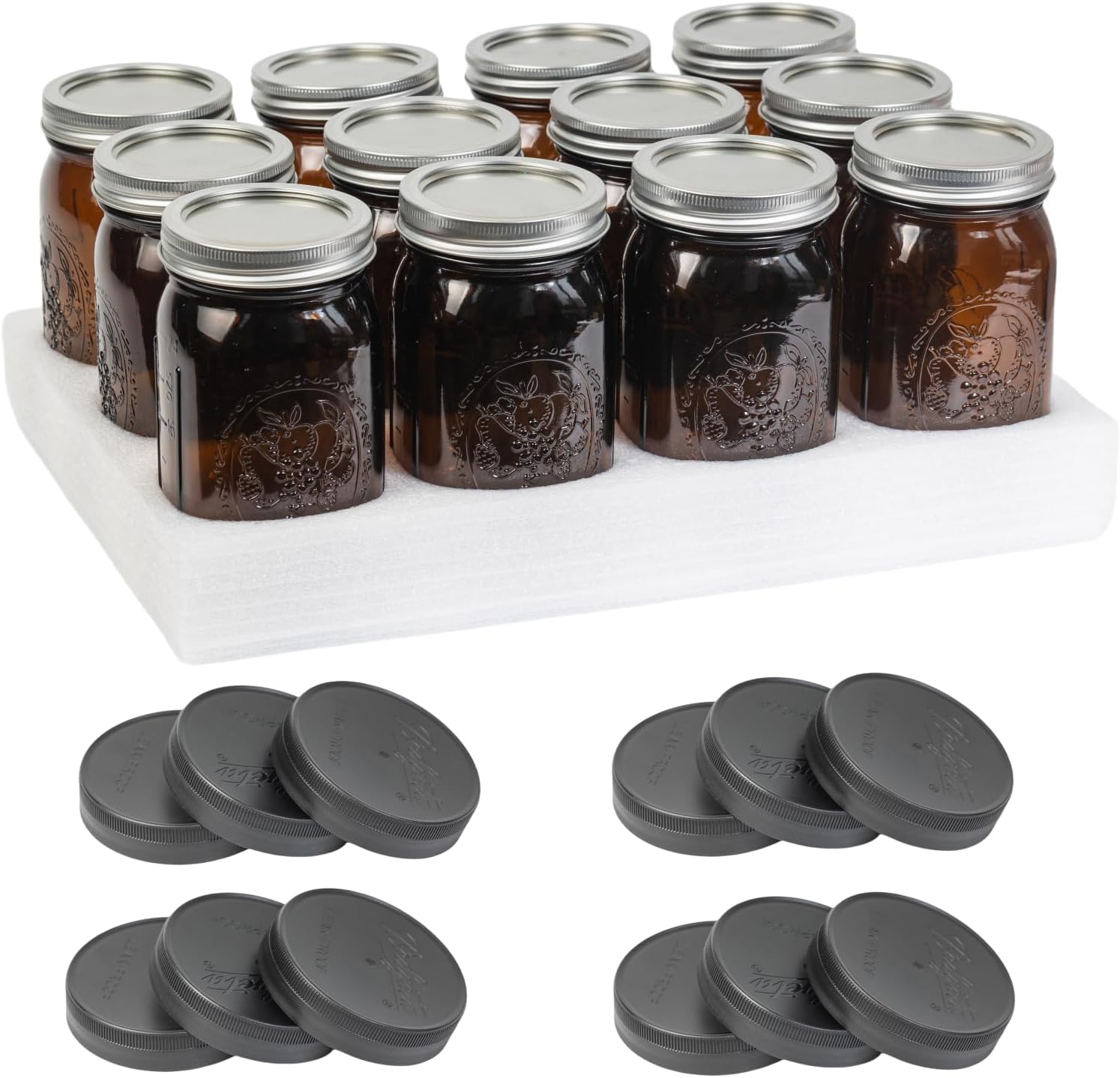 12 Pack 32 oz Amber Wide Mouth Mason Jars with Lids for Storage