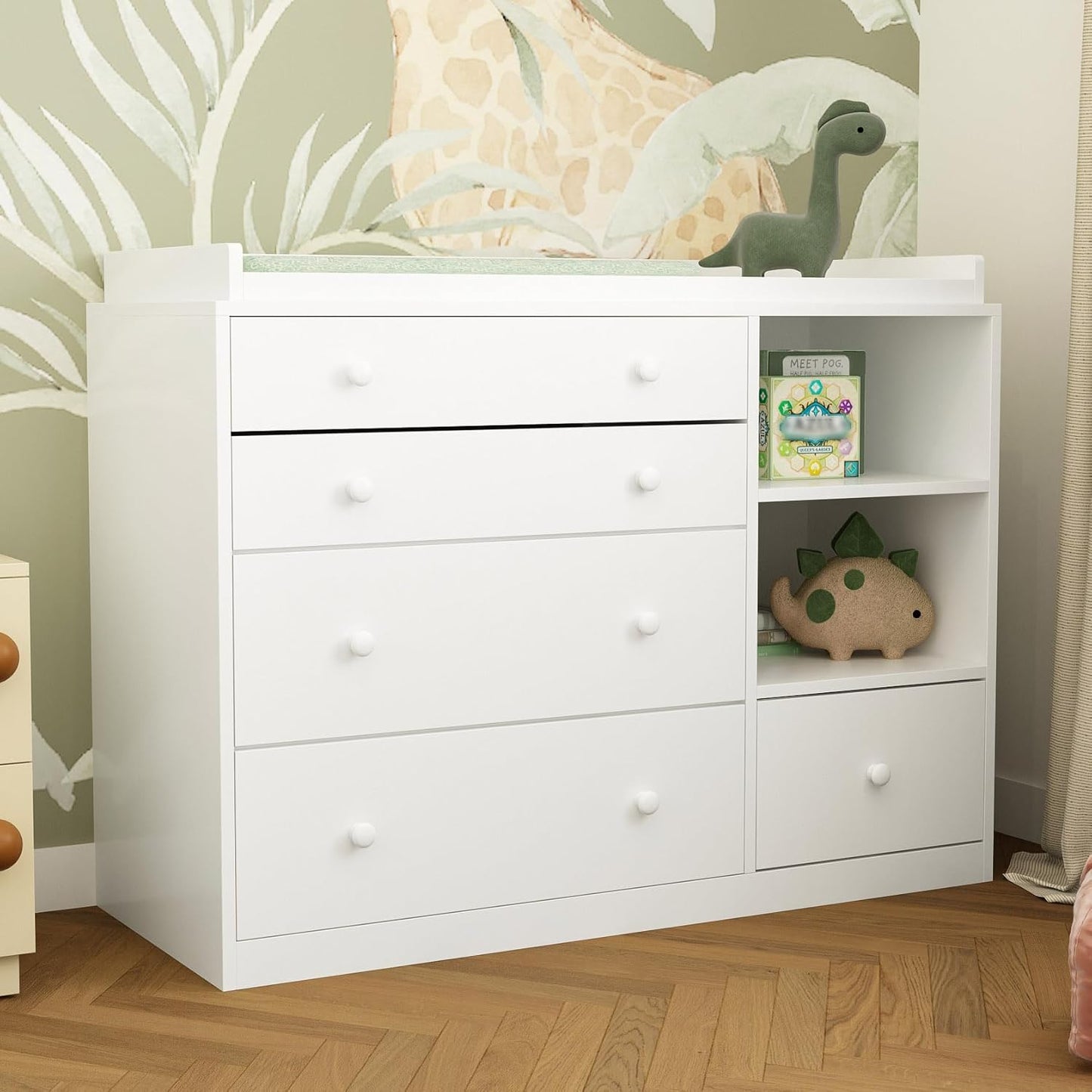 Multi-Functional Baby Changing Table Dresser with 5 Drawers