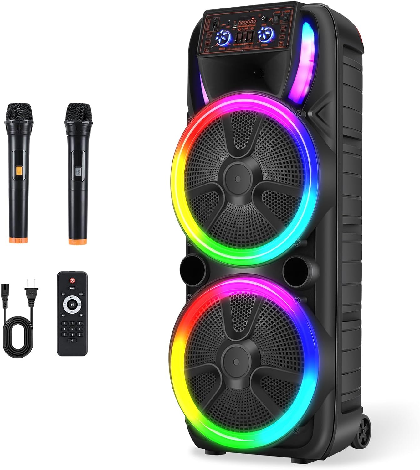 Dual 15-Inch Party Bluetooth Speaker with Wireless Microphones