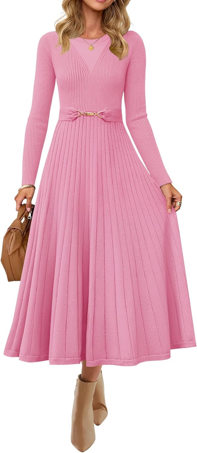 ZESICA Women's Long Sleeve Midi Sweater Dress for Fall Style