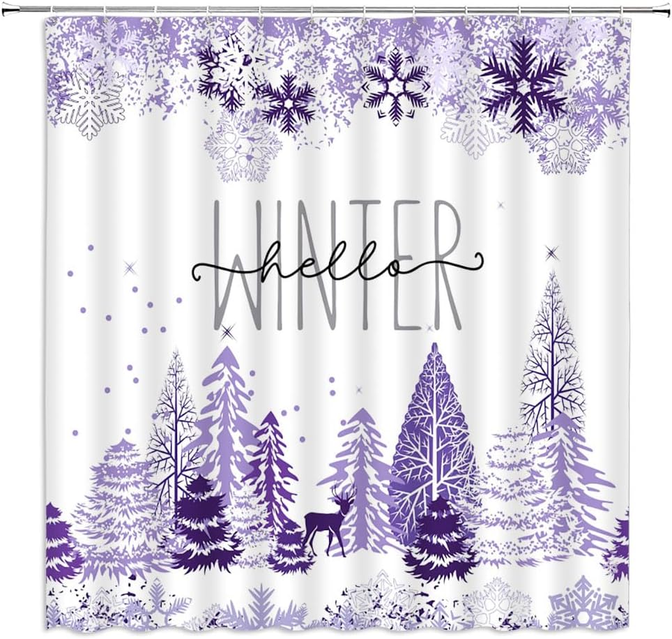 Rustic Purple Christmas Shower Curtain Set
