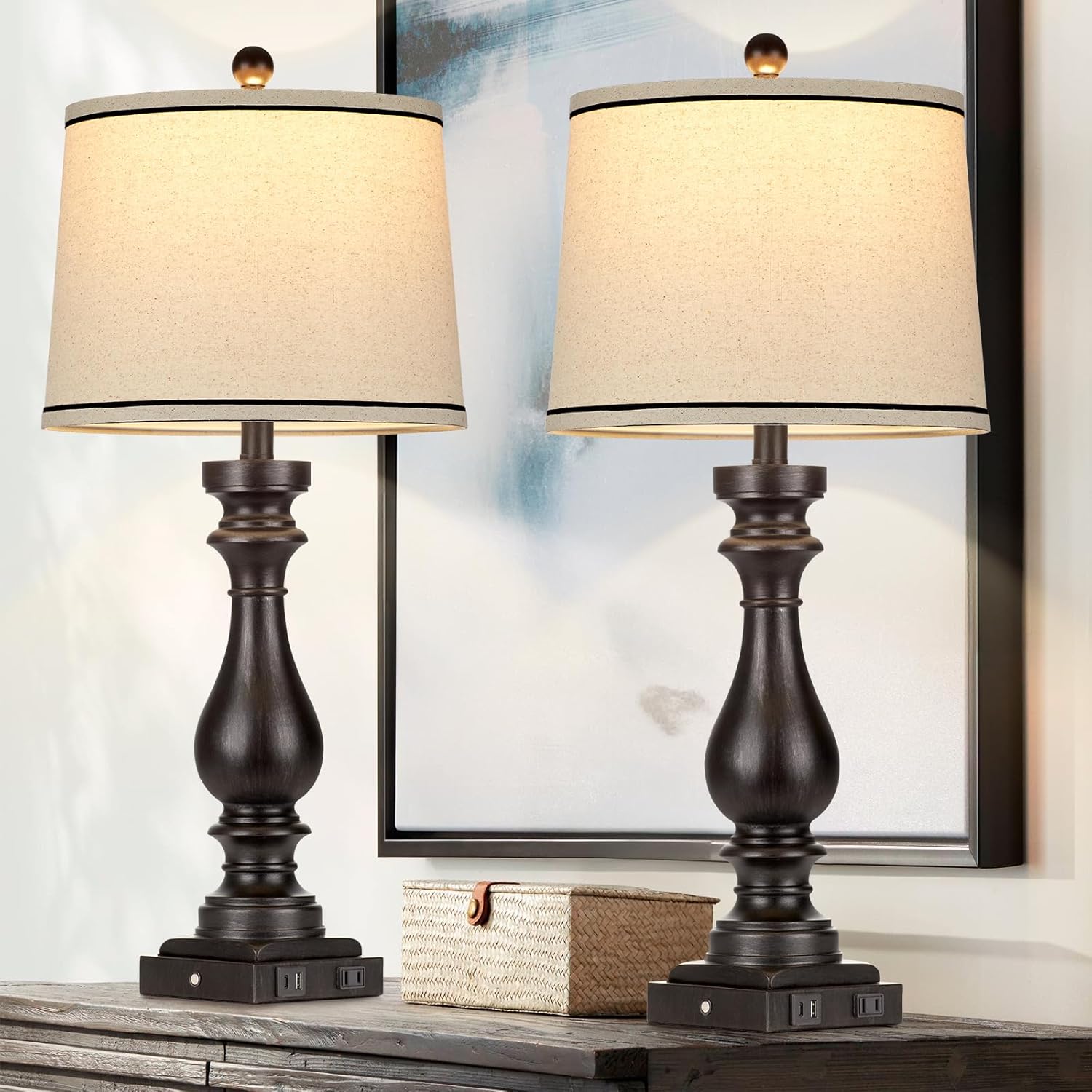 29 Tall Table Lamp Set of 2 with USB Ports and Dimmable Control