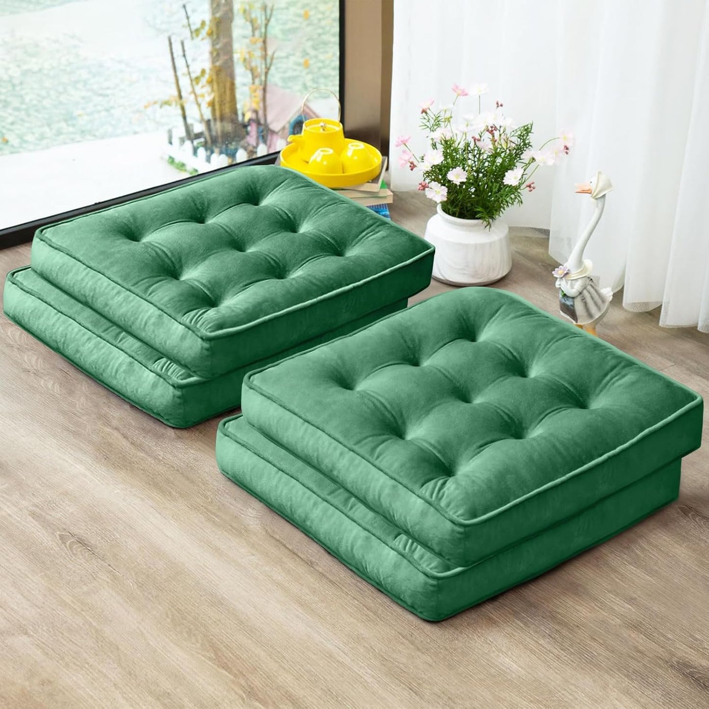 Memory Foam Floor Pillow Set of 4 for Meditation and Yoga