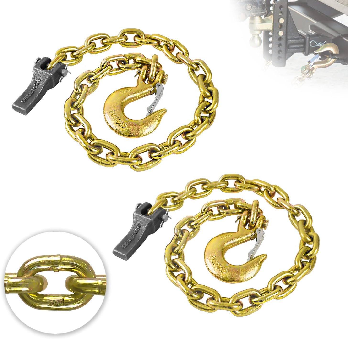TKK 36 Inch Trailer Safety Chain with Clevis Snap Hook, 2-Pack