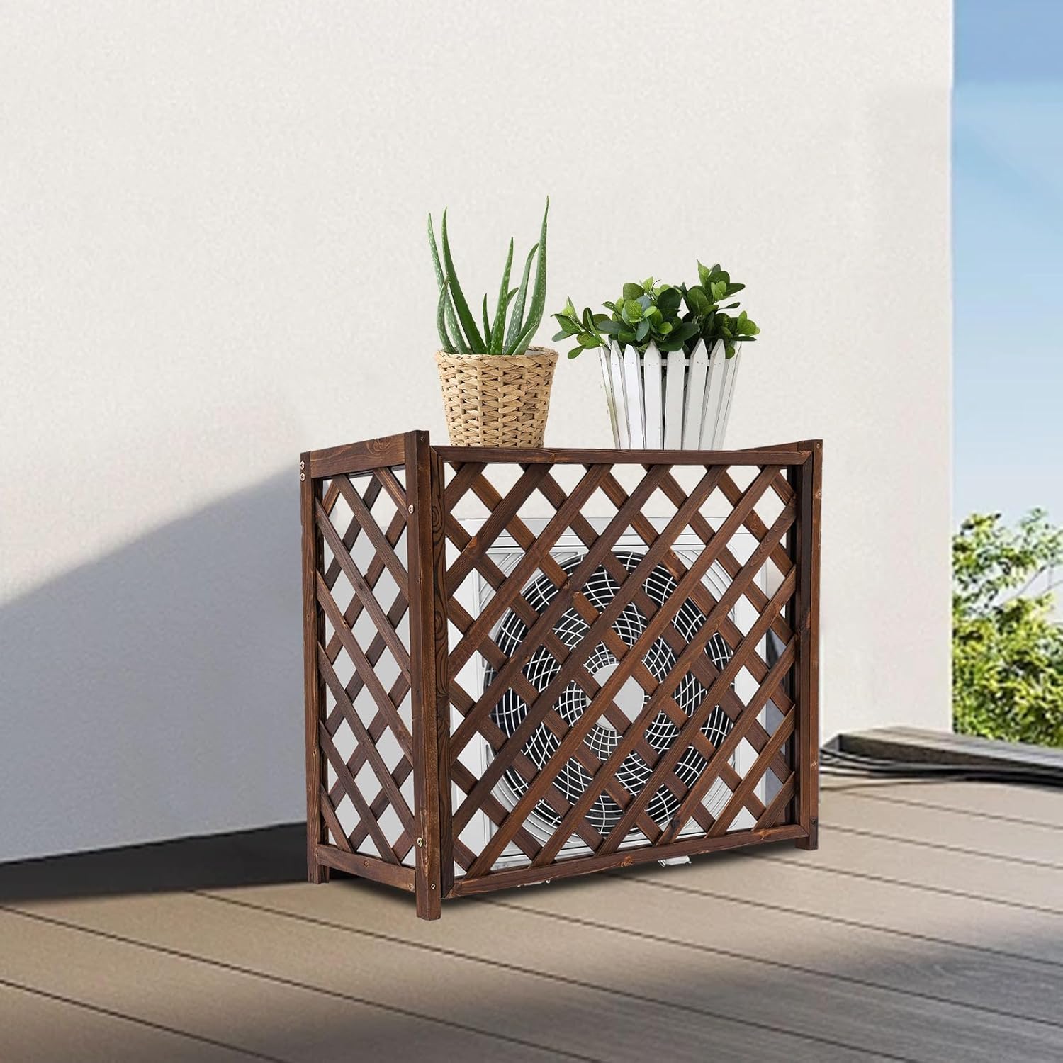 Retro Style Wood AC Screen - Outdoor Privacy Solution