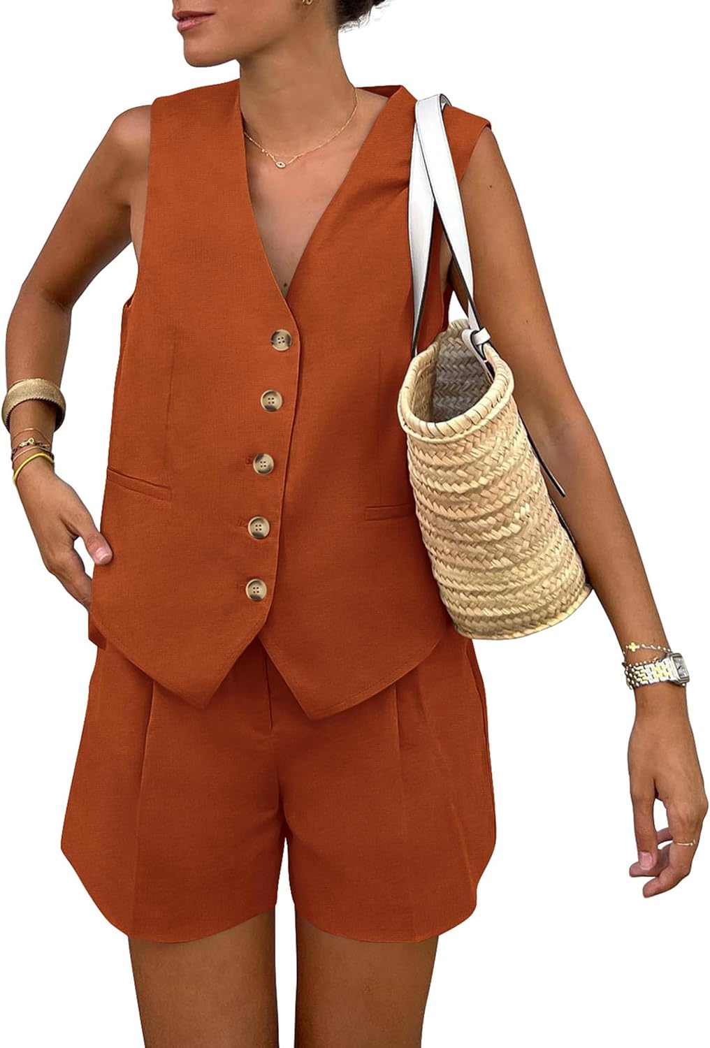 Stylish Women's Summer 2 Piece Outfits with Shorts and Vest