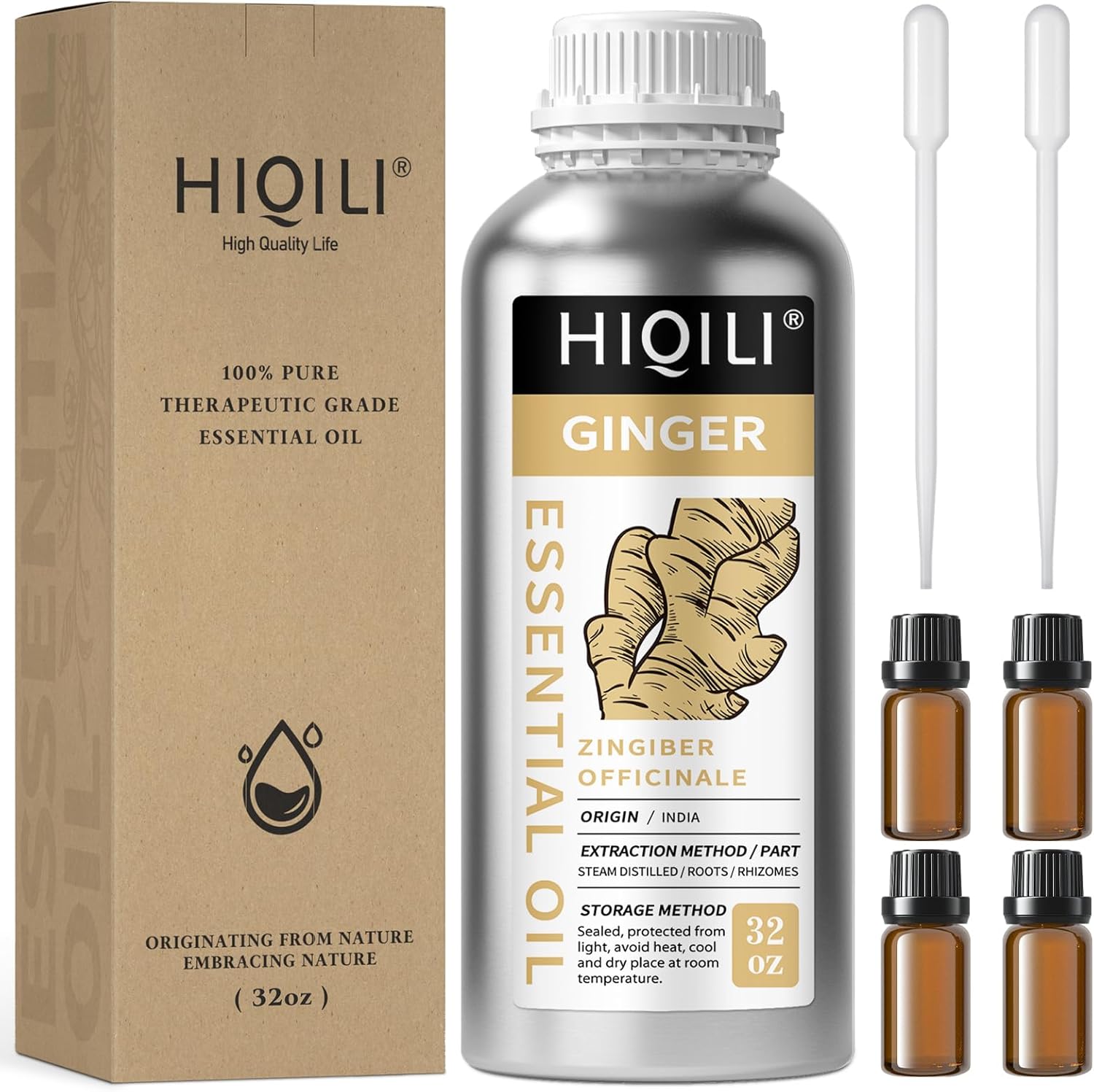 HIQILI 32 Fl Oz Ginger Oil for Hair, Massage, and Skin Care