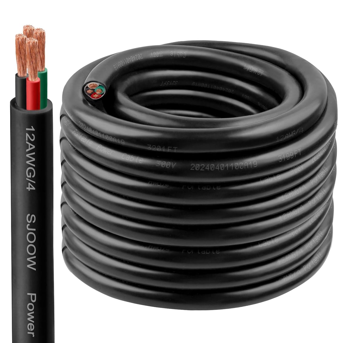 12/4 SJOOW Wire 50FT - Durable 12 AWG Portable Cable