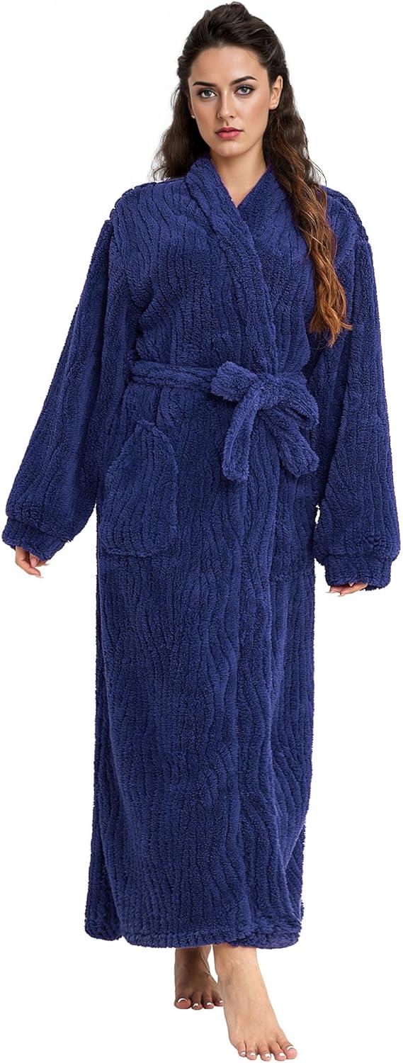 Artfasion Womens Long Fleece Robe - Warm Soft Flannel Bathrobe