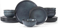 Moonlight Plates and Bowls Set for 6 - Handmade Stoneware with Linen