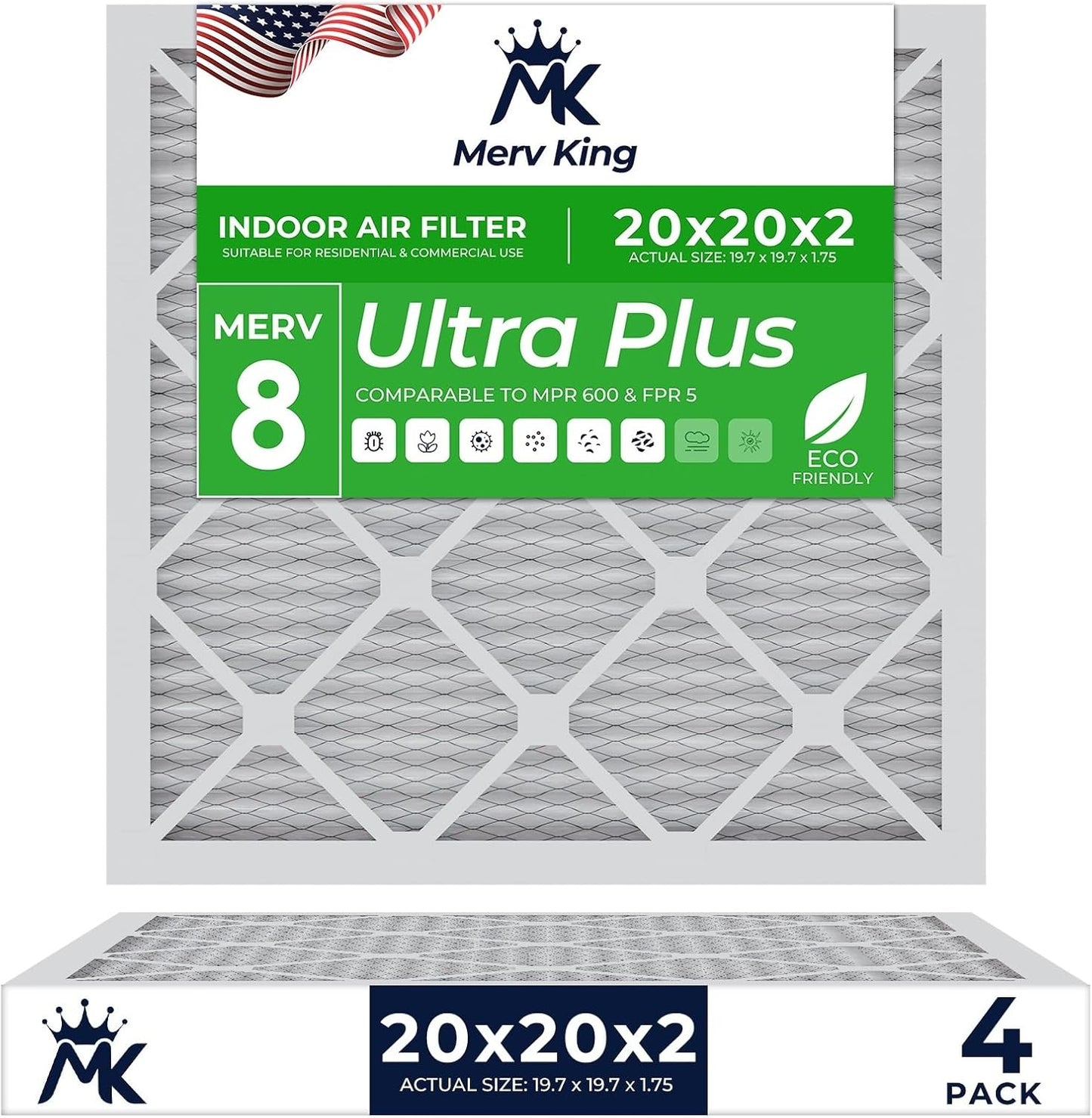 MervKing 20x20x2 Air Filter - MERV 8 for Clean Indoor Air