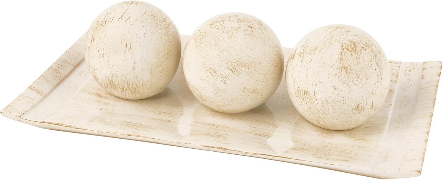 Rustic Luxe Decorative Tray and Orb Set for Modern Farmhouse Decor