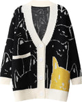 Cat Sweater Oversized Button Down V Neck Knit Cardigan - Cute Kawaii
