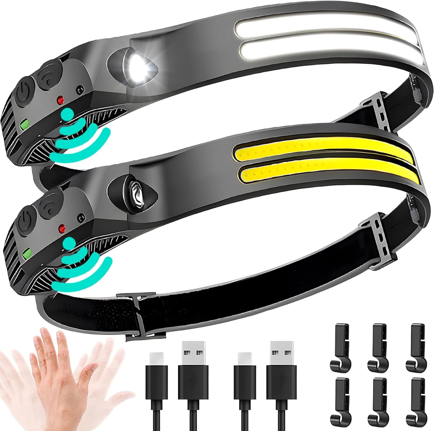230 COB Super Bright Rechargeable Headlamp Set - Hands-Free Light for Work & Play