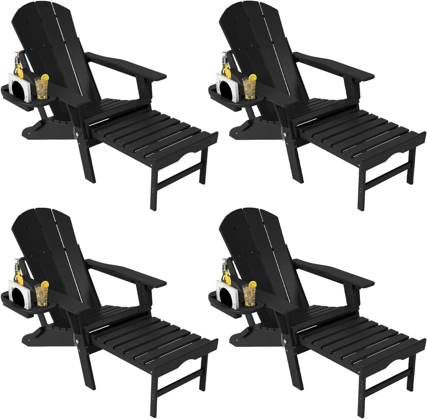 Adjustable Adirondack Chair Set of 4 with Retractable Ottoman