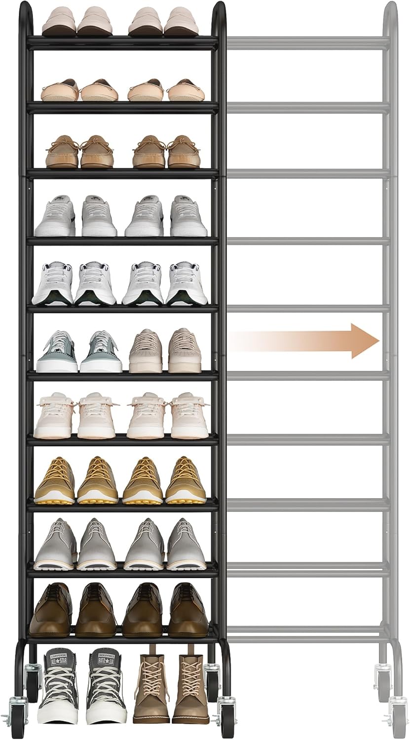 Expandable Shoe Rack for 44 Pairs - Adjustable Metal Organizer
