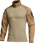 CQR Men's Combat Shirt 1/4 Zip Tactical Long Sleeve - Pockets and Mesh
