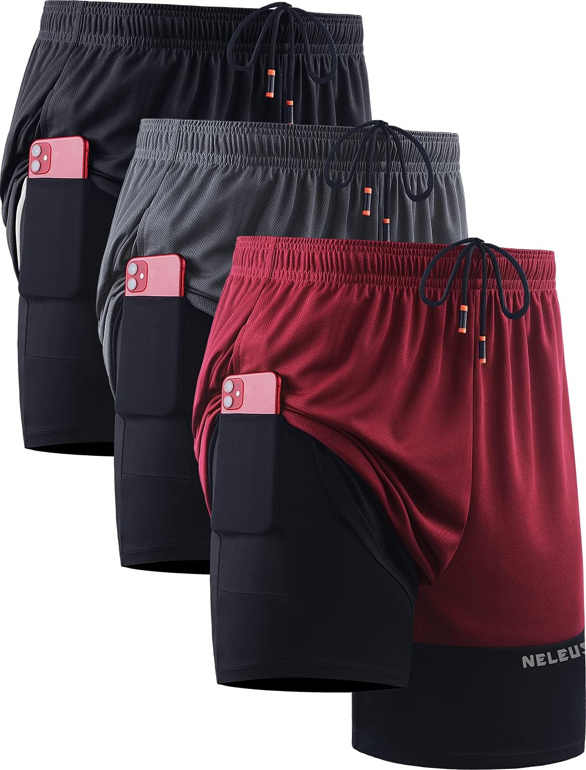 NELEUS Men's 2 in 1 Running Shorts with Liner for Comfort