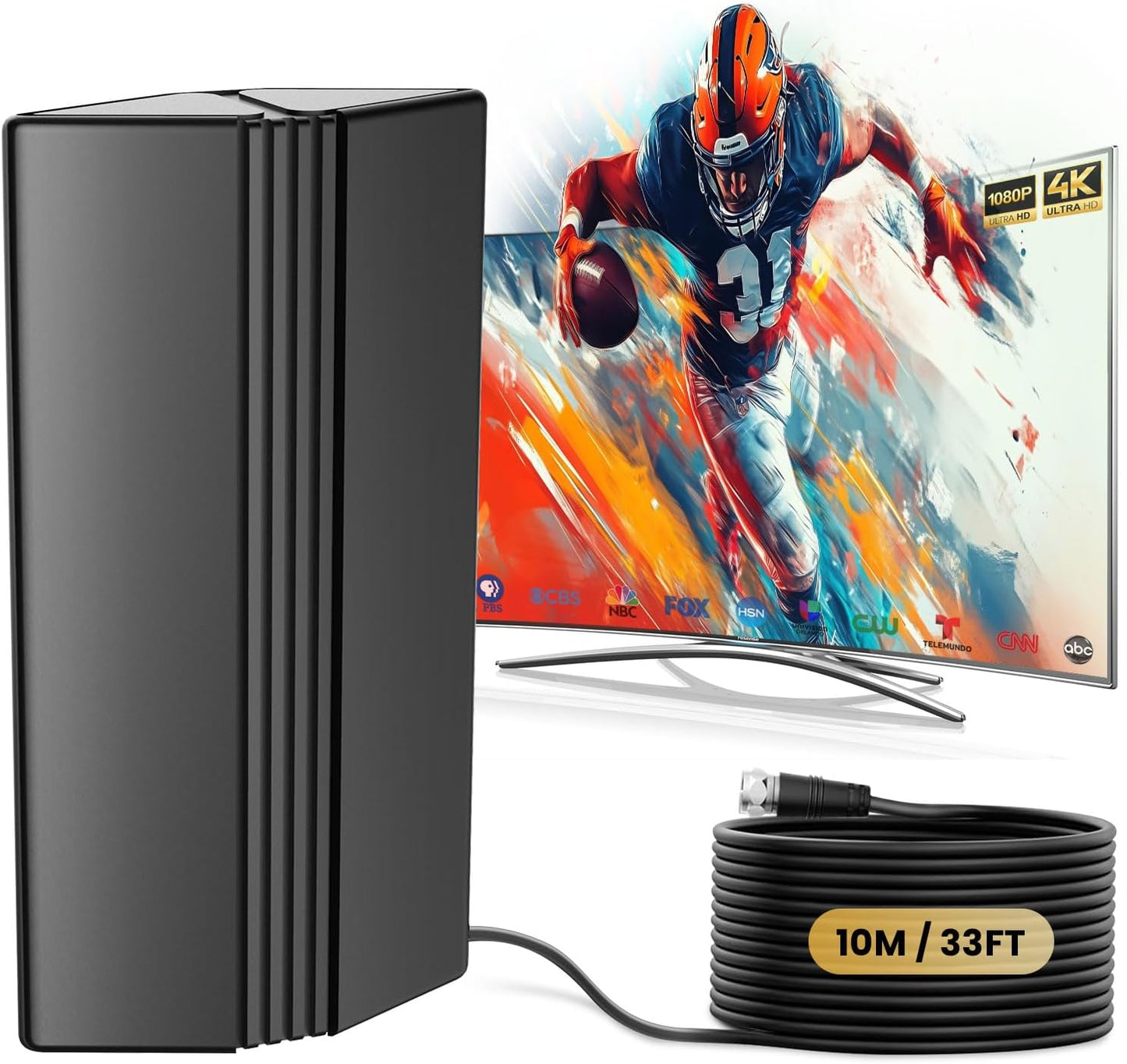 1800+ Mile Range Digital HDTV Antenna - 4K 1080p Quality